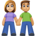 👩🏼‍🤝‍👨🏽 woman and man holding hands: medium-light skin tone, medium skin tone display on Facebook